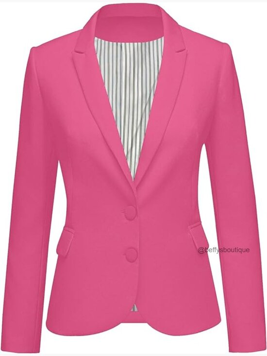 Jackets & Blazers - Notched Lapel Blazer Suit Jacket Office Work Pockets Padded Shoulder Back Slit
